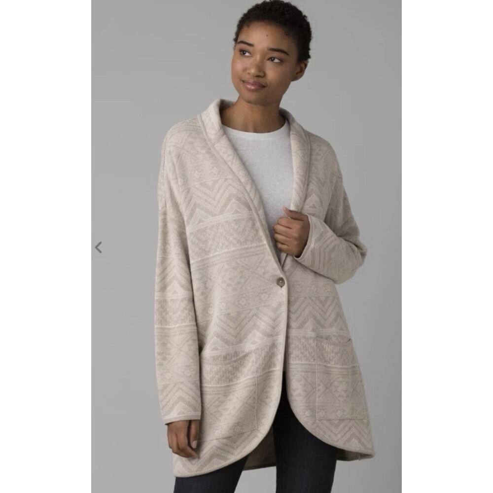 Prana Sevie Cardigan Womens Small Aztec Beige Tribal Lagenlook Southwest Organic